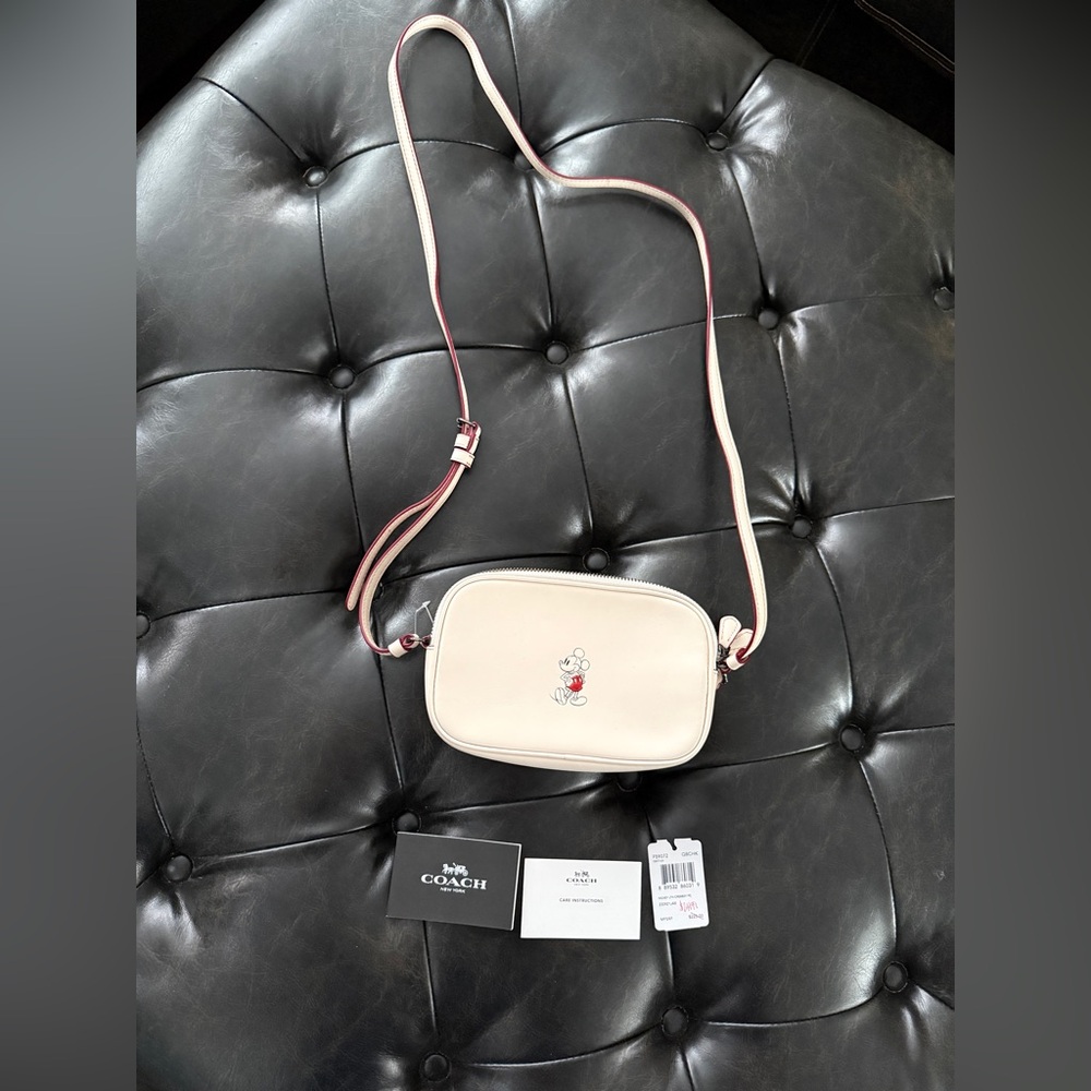 Coach x Disney Mickey Mouse Camera Bag Crossbody Chalk Cream Leather NWT